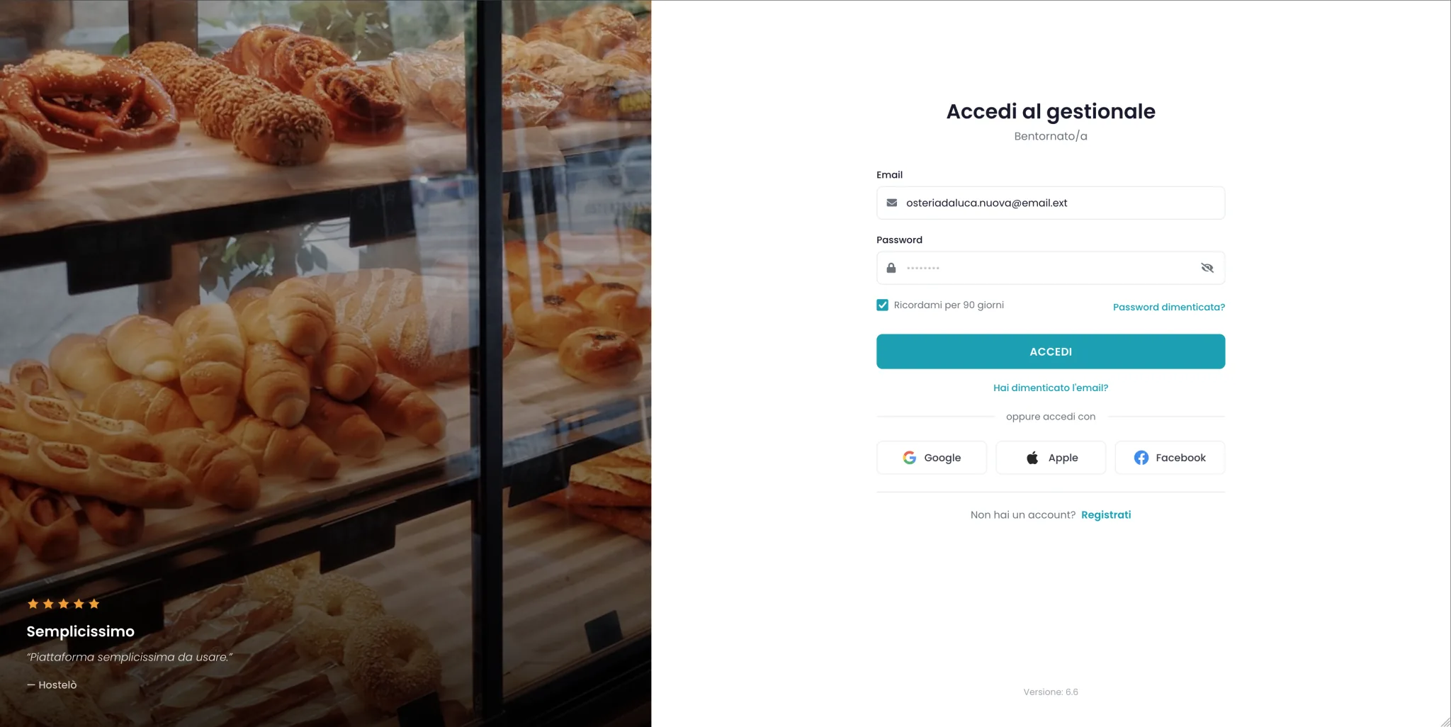 Schermata di accesso al gestionale dopo il cambio email, con la nuova email da inserire per rientrare